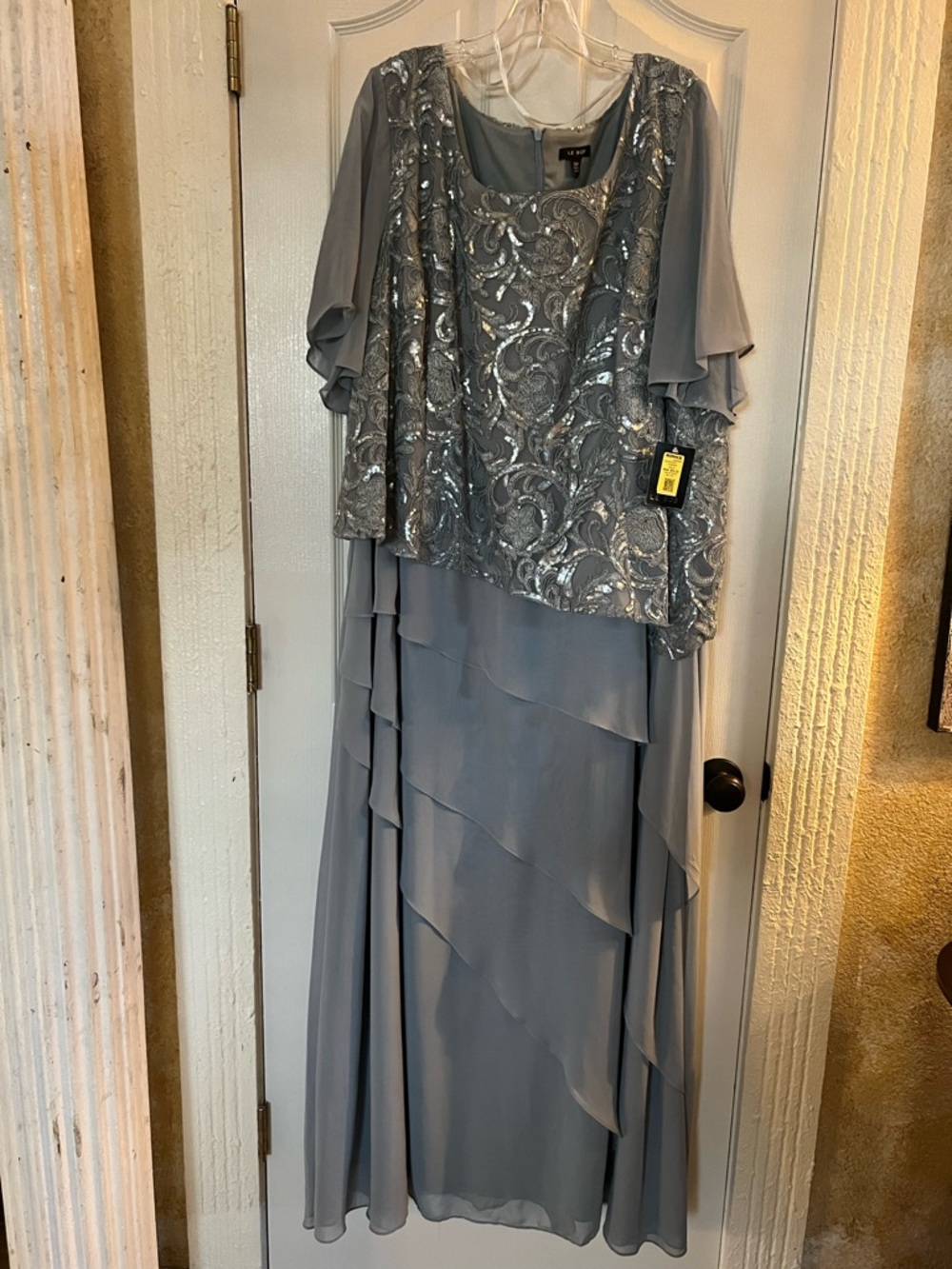 Onyx Nite Silver Sequin-Embellished Maxi Dress, great wedding or evening wear